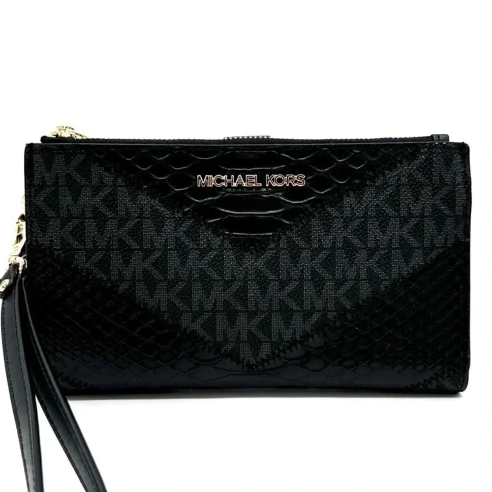 Michael Kors Large Double Zip Wallet Wristlet Black Multi